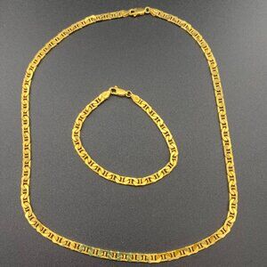 HCT Sterling Silver Gold Vermeil Mariner Anchor Chain Necklace 18" + 7" Bracelet